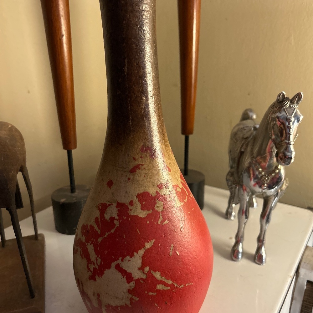 Vintage red and black onion bulb vase